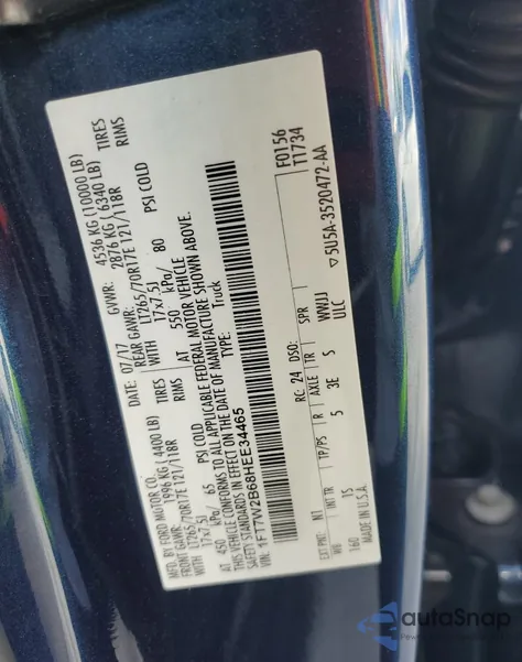 2017 Ford F250 Super Duty z USA, uszkodzony, nr VIN 1FT7W2B68HEE34465